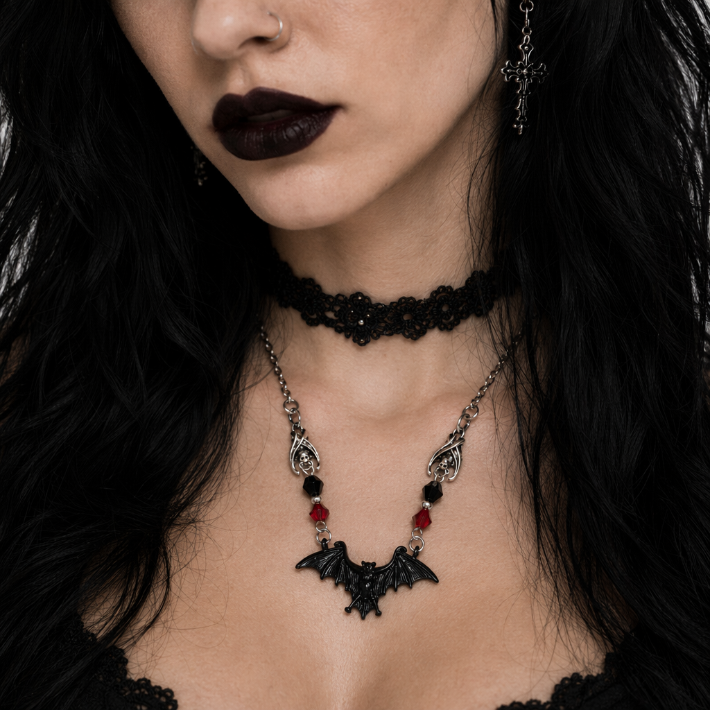 Gothic Bat Necklace Black