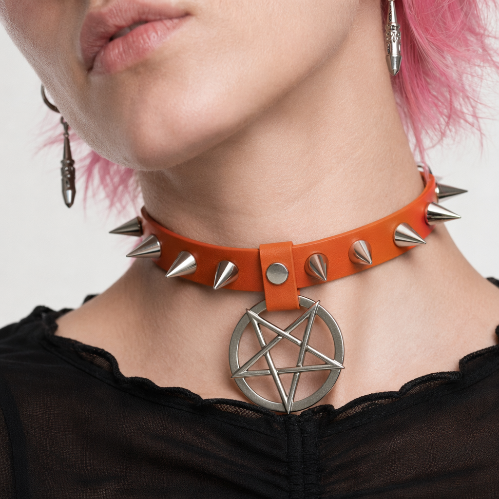 Alt Gothic Spike Choker - Darkest Depths orange