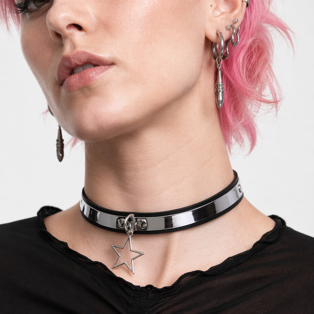 Rebel Star Leather Choker Necklace Default