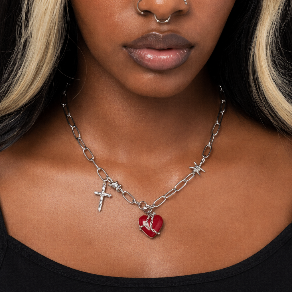 "Cross Necklace: Red Heart Design" Default Title