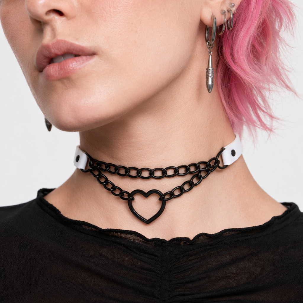 Black Goth Heart Choker - 16 Colors White