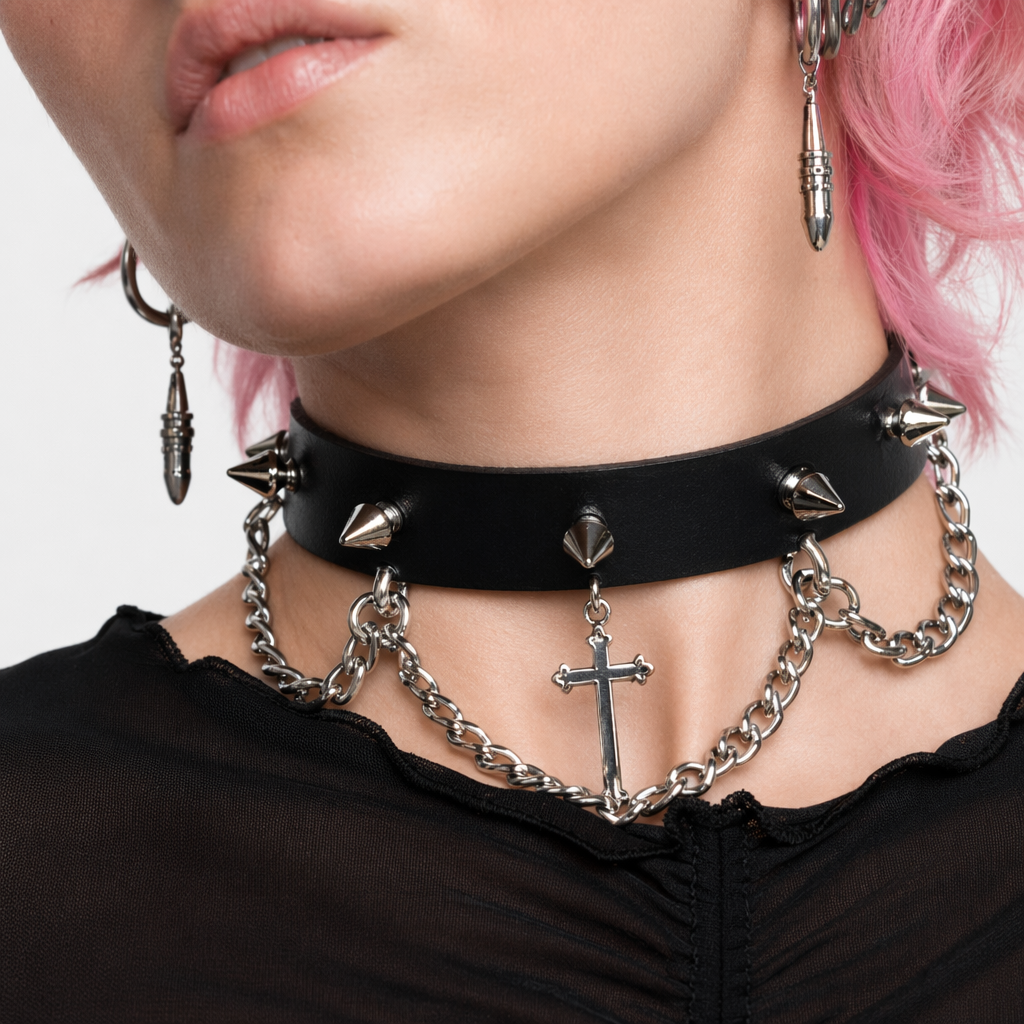 Spike Chain Choker Necklace Default Title