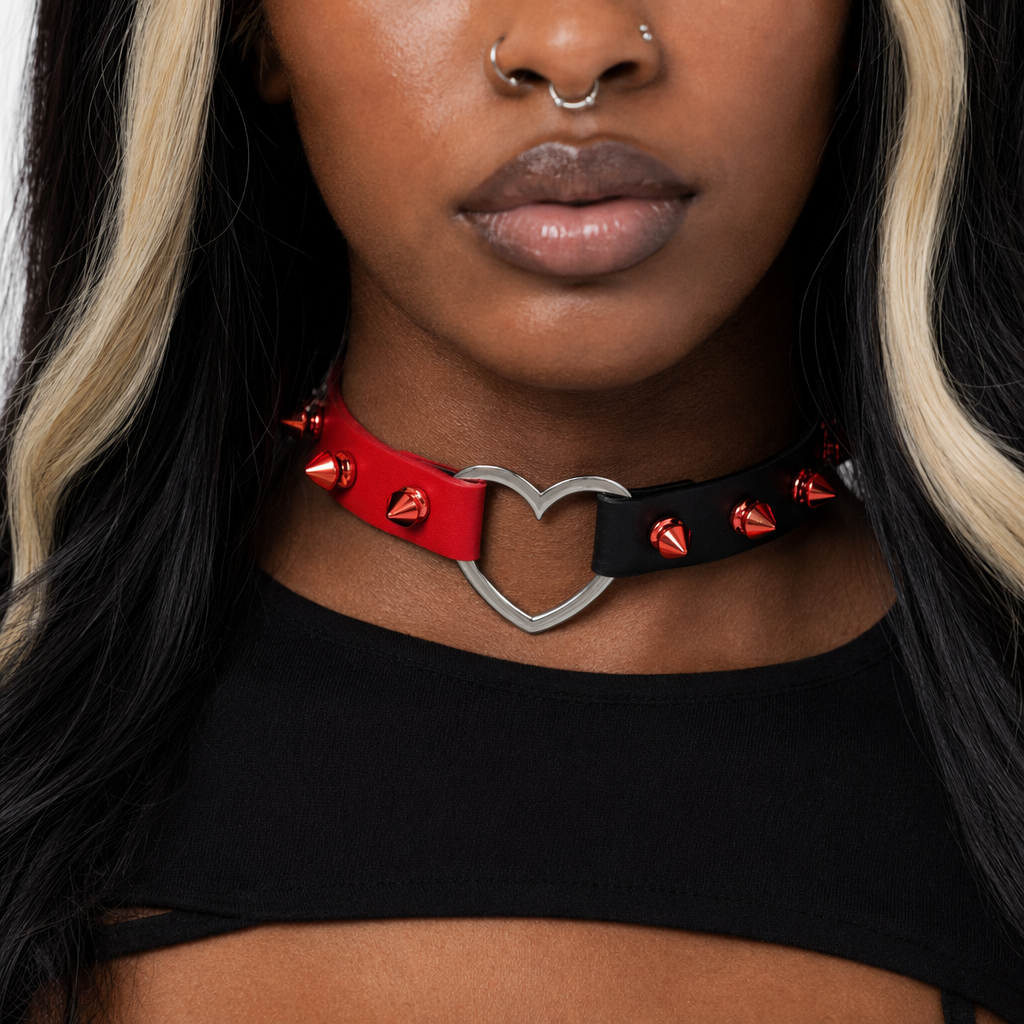 5 Variations of Goth Choker Red black heart spikes