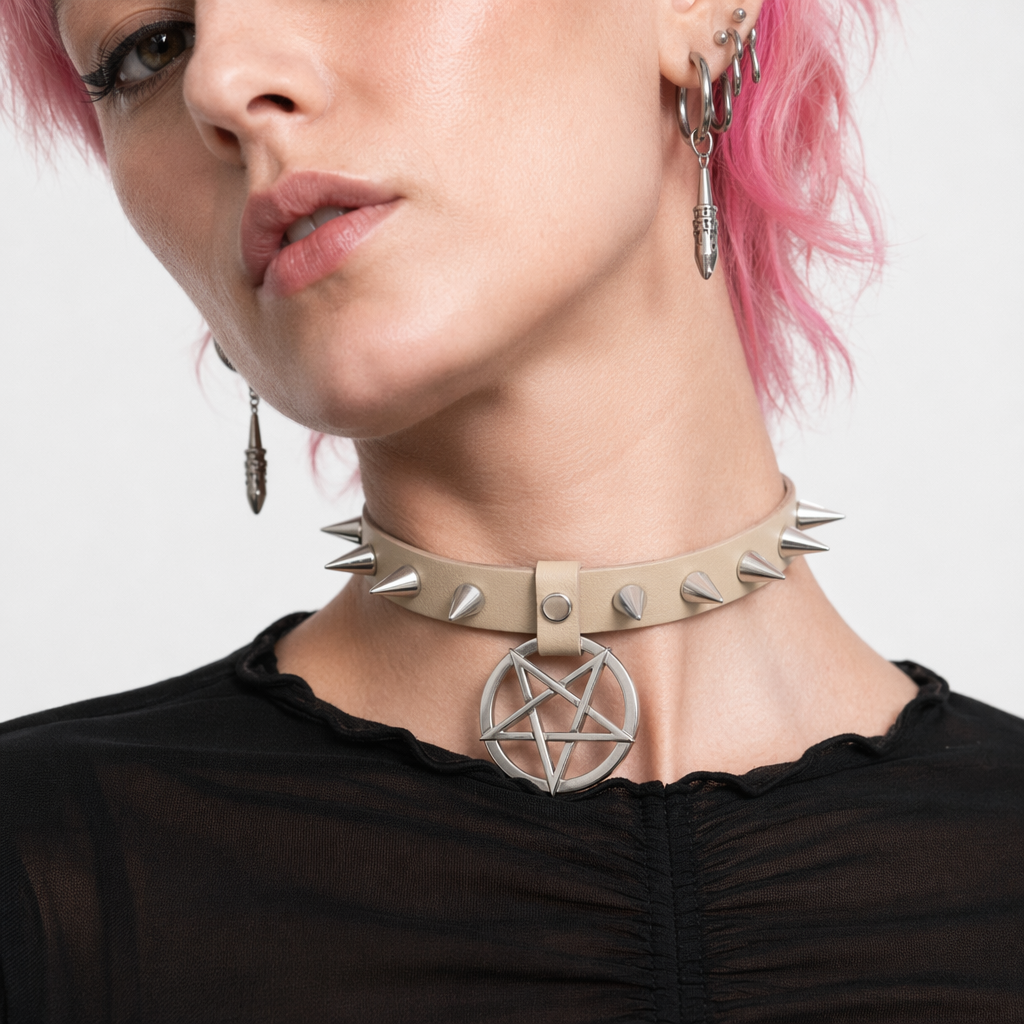 Alt Gothic Spike Choker - Darkest Depths begie