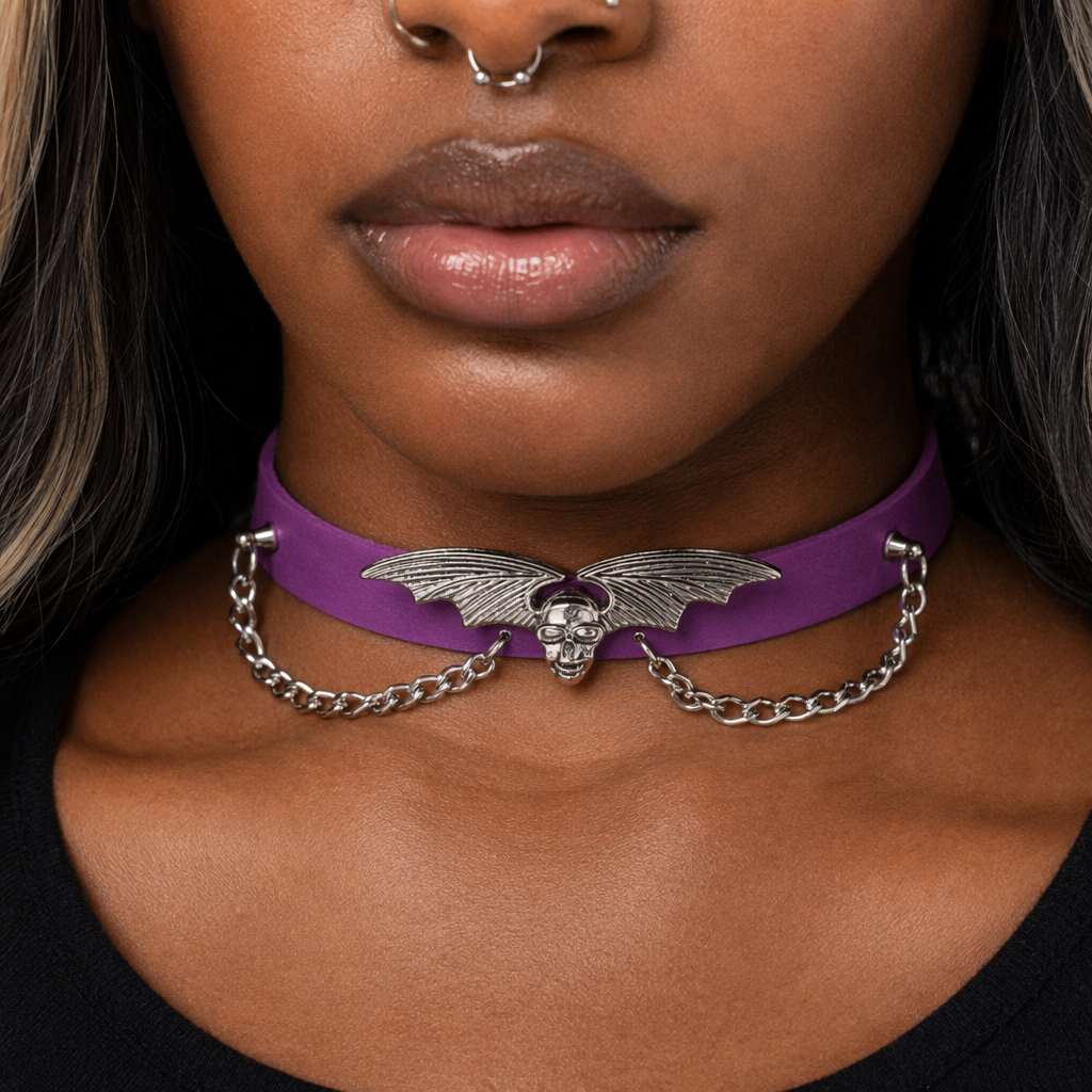 "Skull Bat Choker: Multi-Colored Option" Purple
