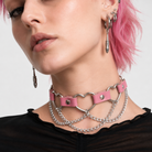 Faux Leather Heart Chain Choker' pink