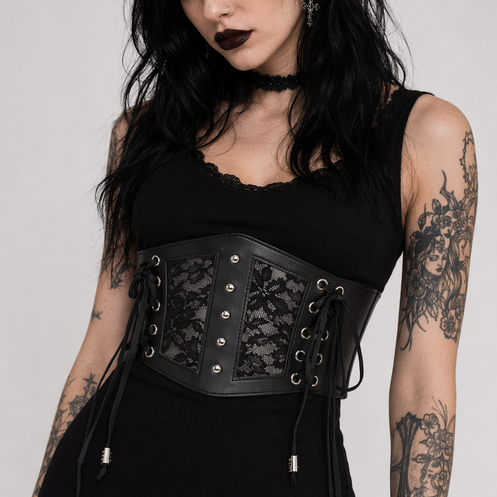 Lace-Up PU Corset Belt, Black Default Title