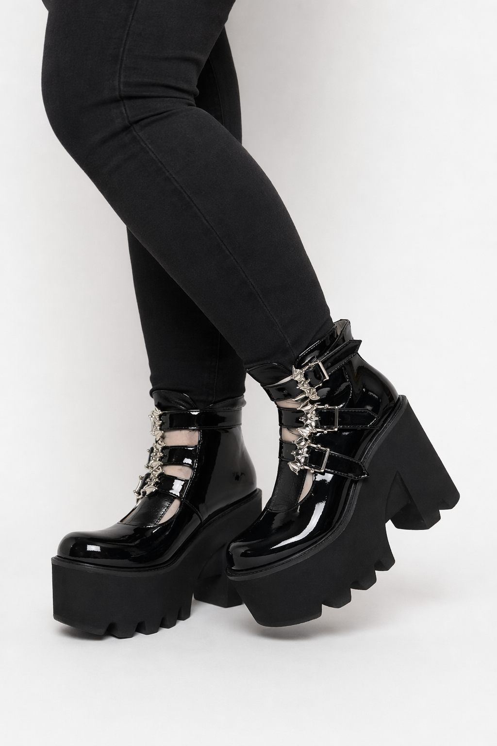 Gothic Bat Buckle Boots patent leather