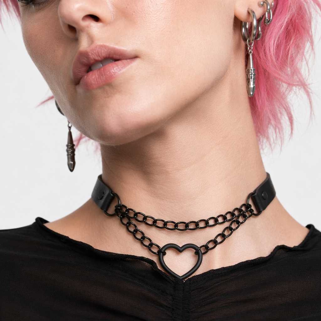 Black Goth Heart Choker - 16 Colors Black