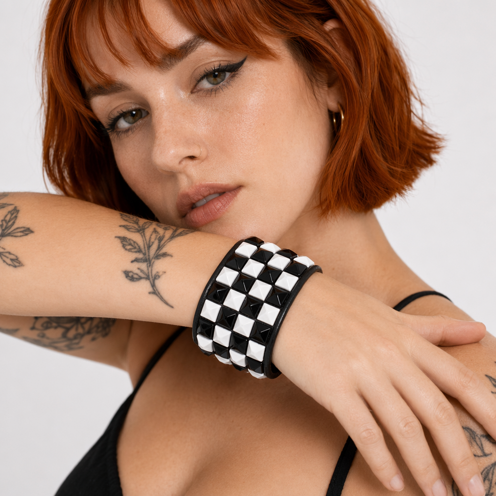 Studded PU Bracelet white black