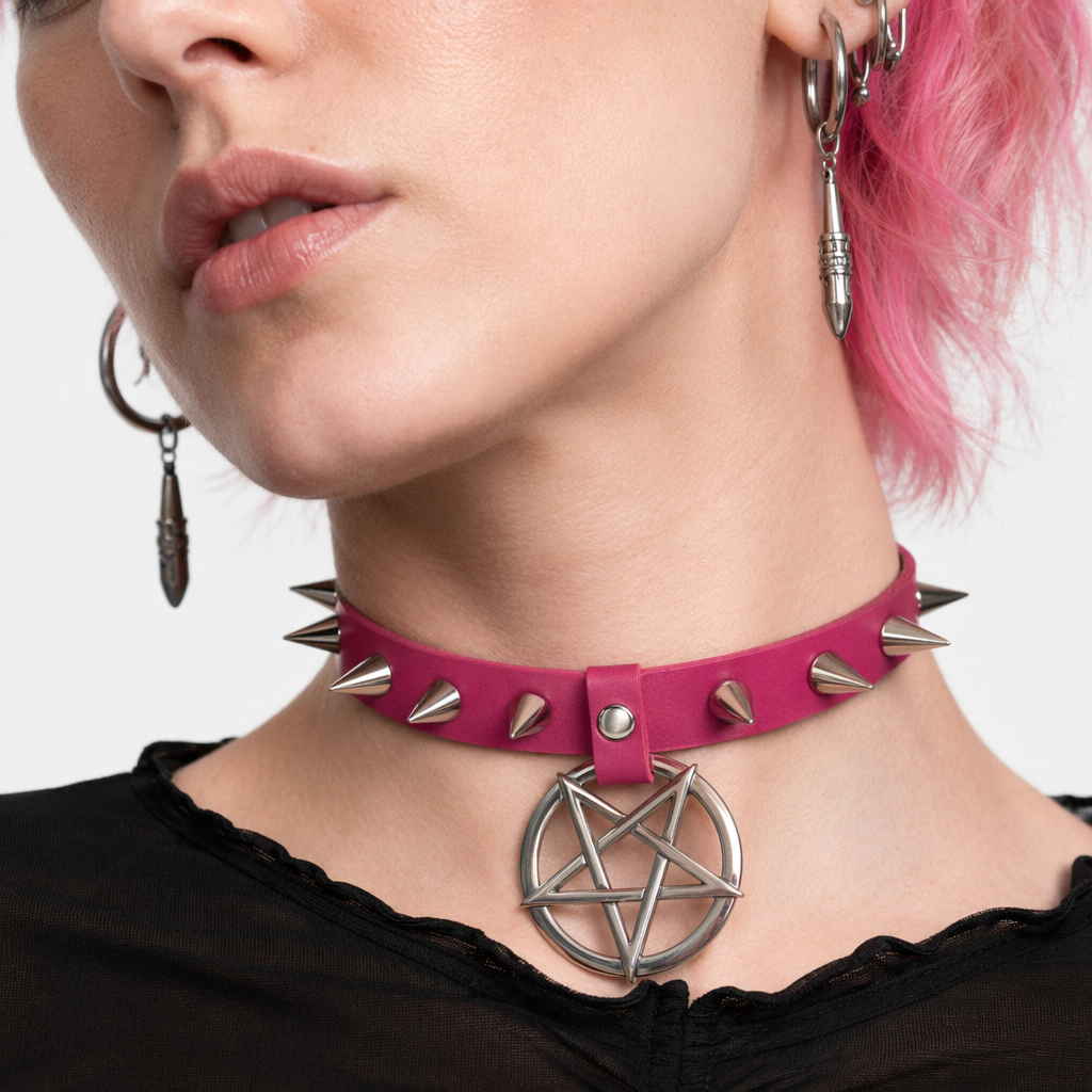 Alt Gothic Spike Choker - Darkest Depths rose red