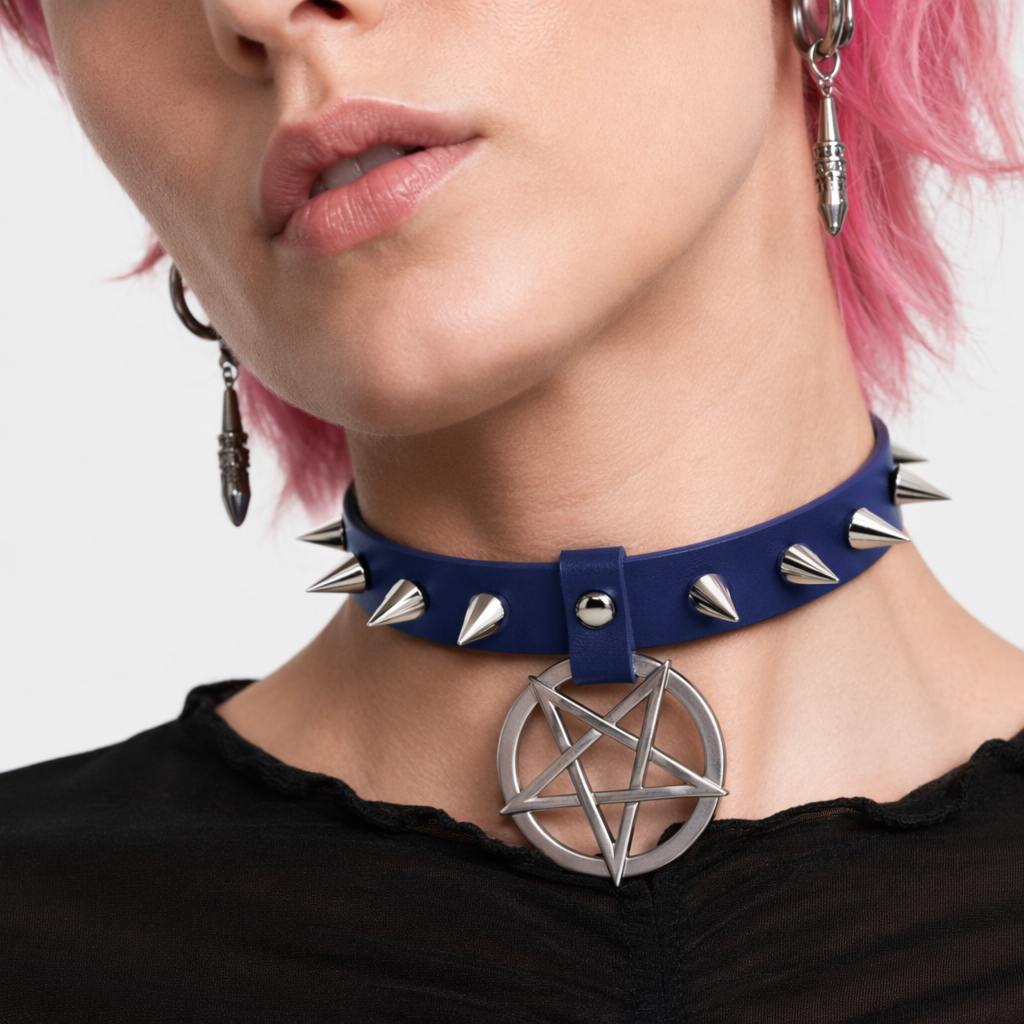 Alt Gothic Spike Choker - Darkest Depths blue