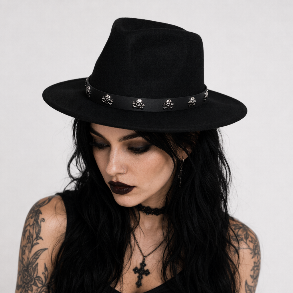 Skull Fedora in Multiple Colors Black