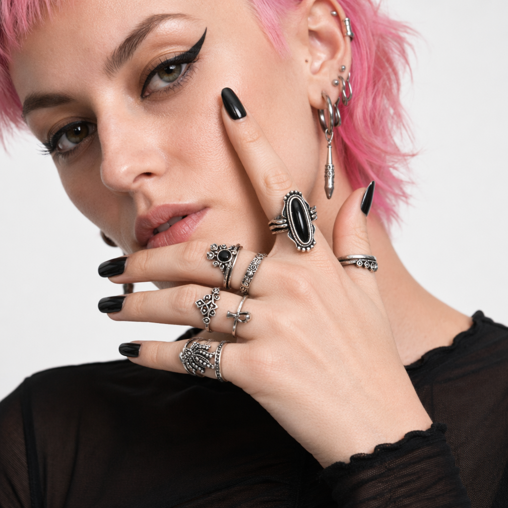 Black Silver Alternative Ring Set Default Title