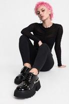 Gothic Chain-Studded Black Shoes. Patent effect