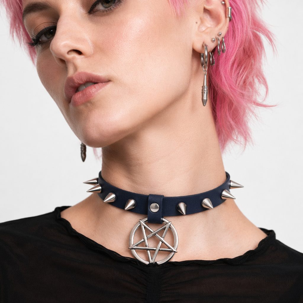 Alt Gothic Spike Choker - Darkest Depths navy