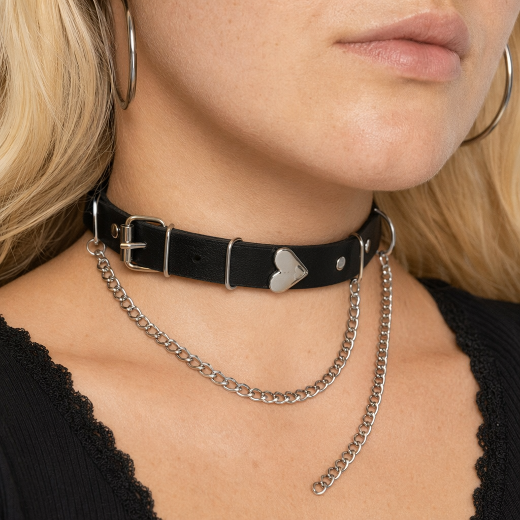 Black Faux Leather Chain Choker' Default Title