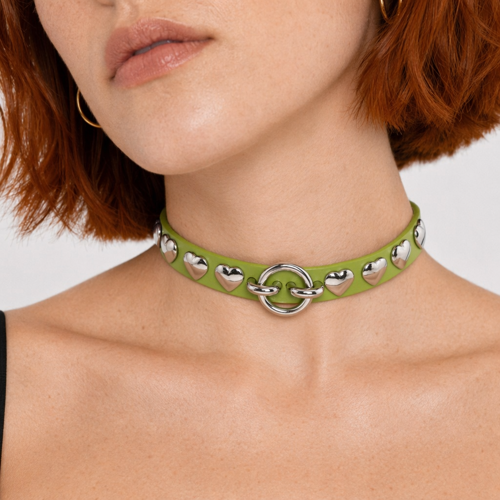 Colorful Heart Choker Green