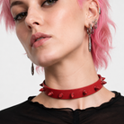 Hellboy's Spiky Black Leather Choker red