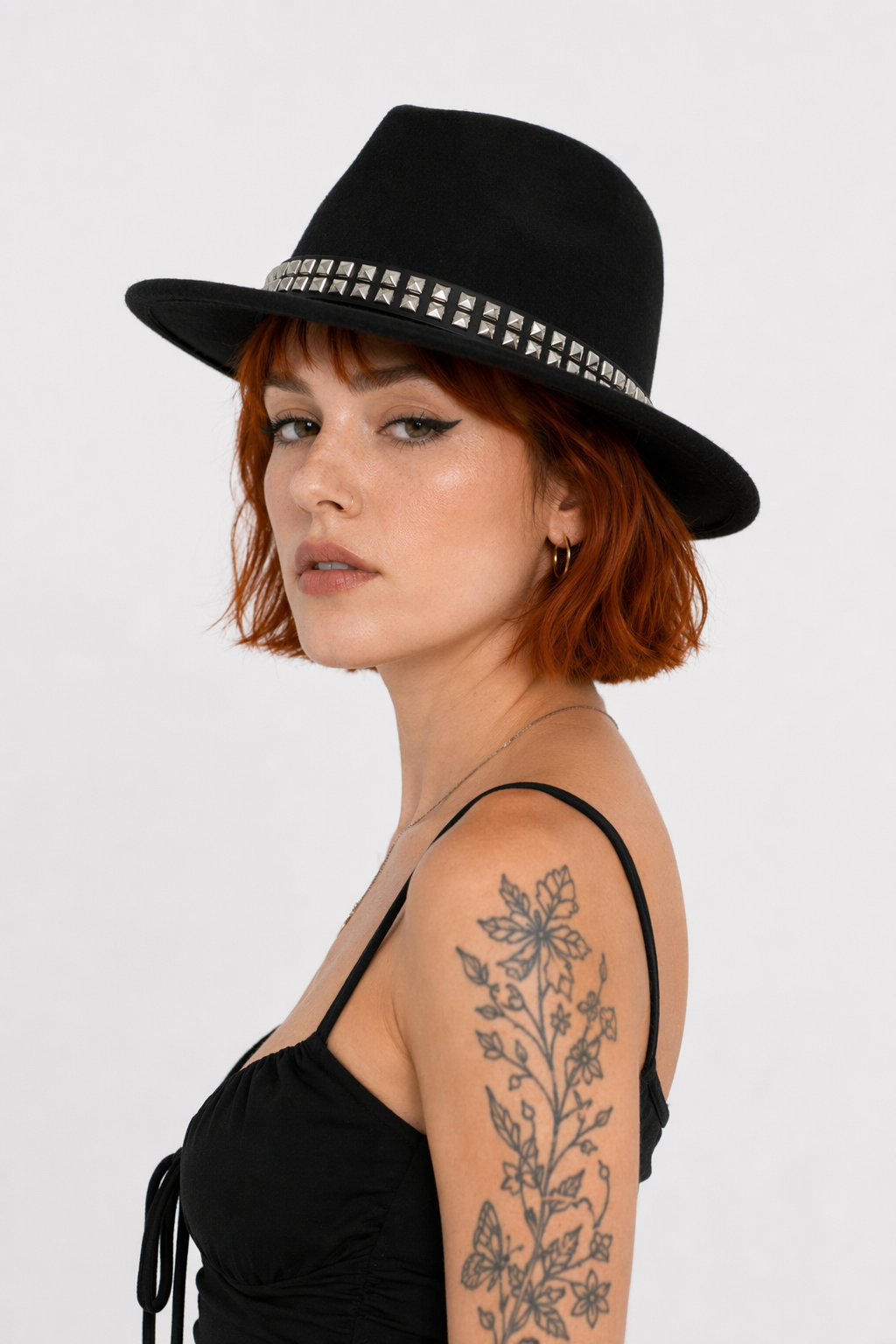 "Black Stud Fedora Hat" Black