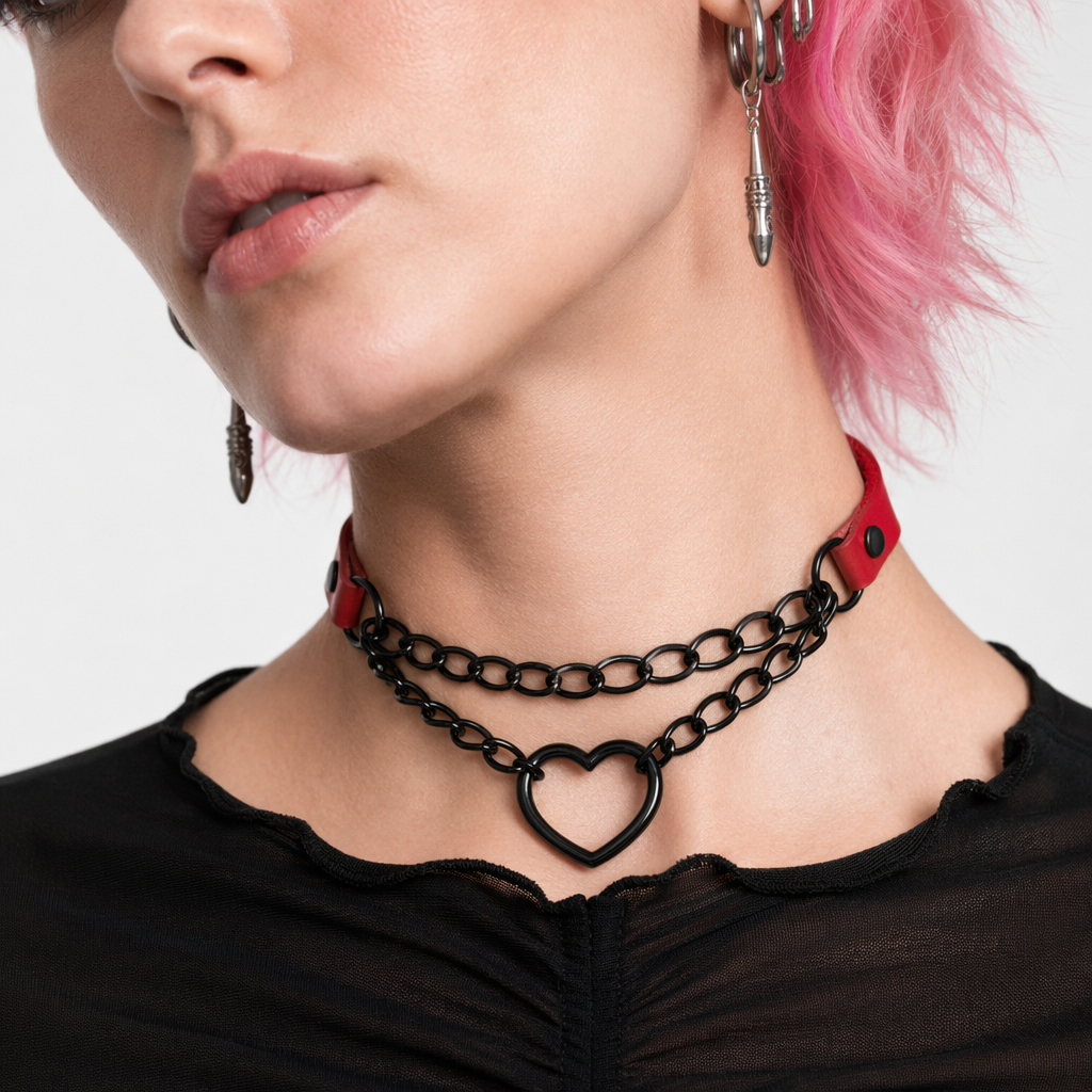 Black Goth Heart Choker - 16 Colors Red