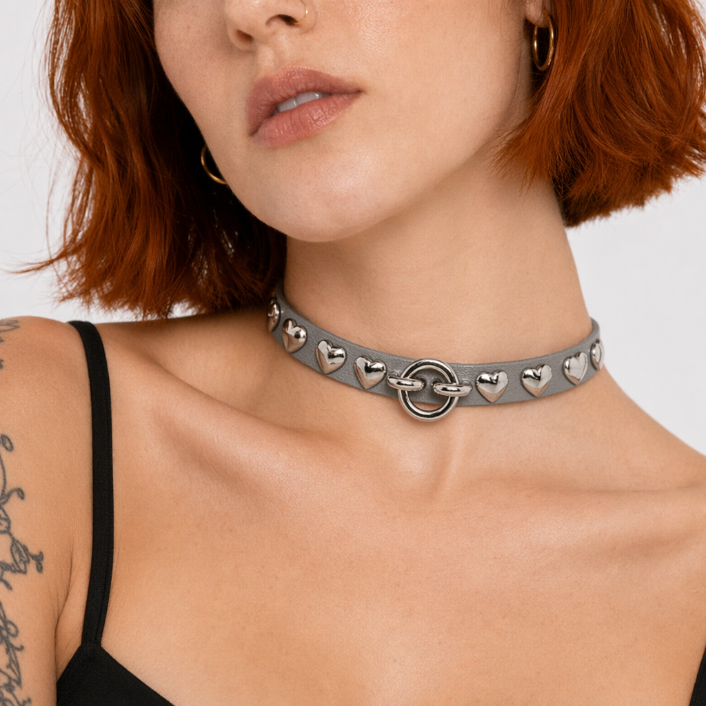 Colorful Heart Choker Gray
