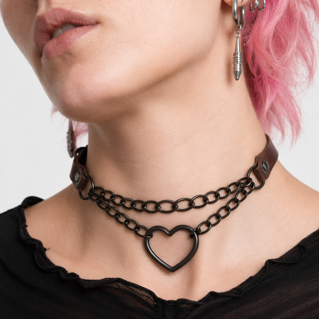 Black Goth Heart Choker - 16 Colors Coffee