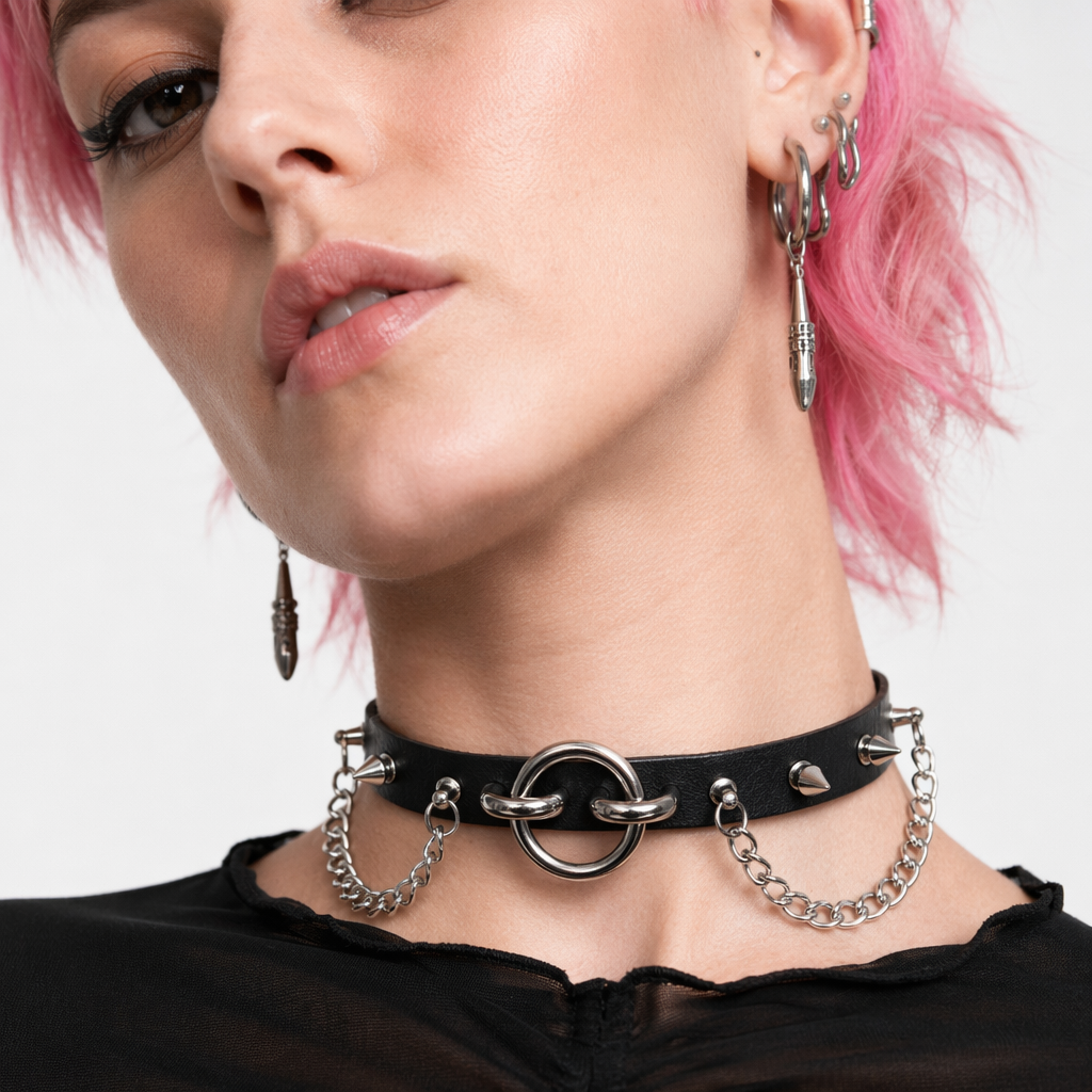 Vengeance' Faux Leather Chain Choker Default Title