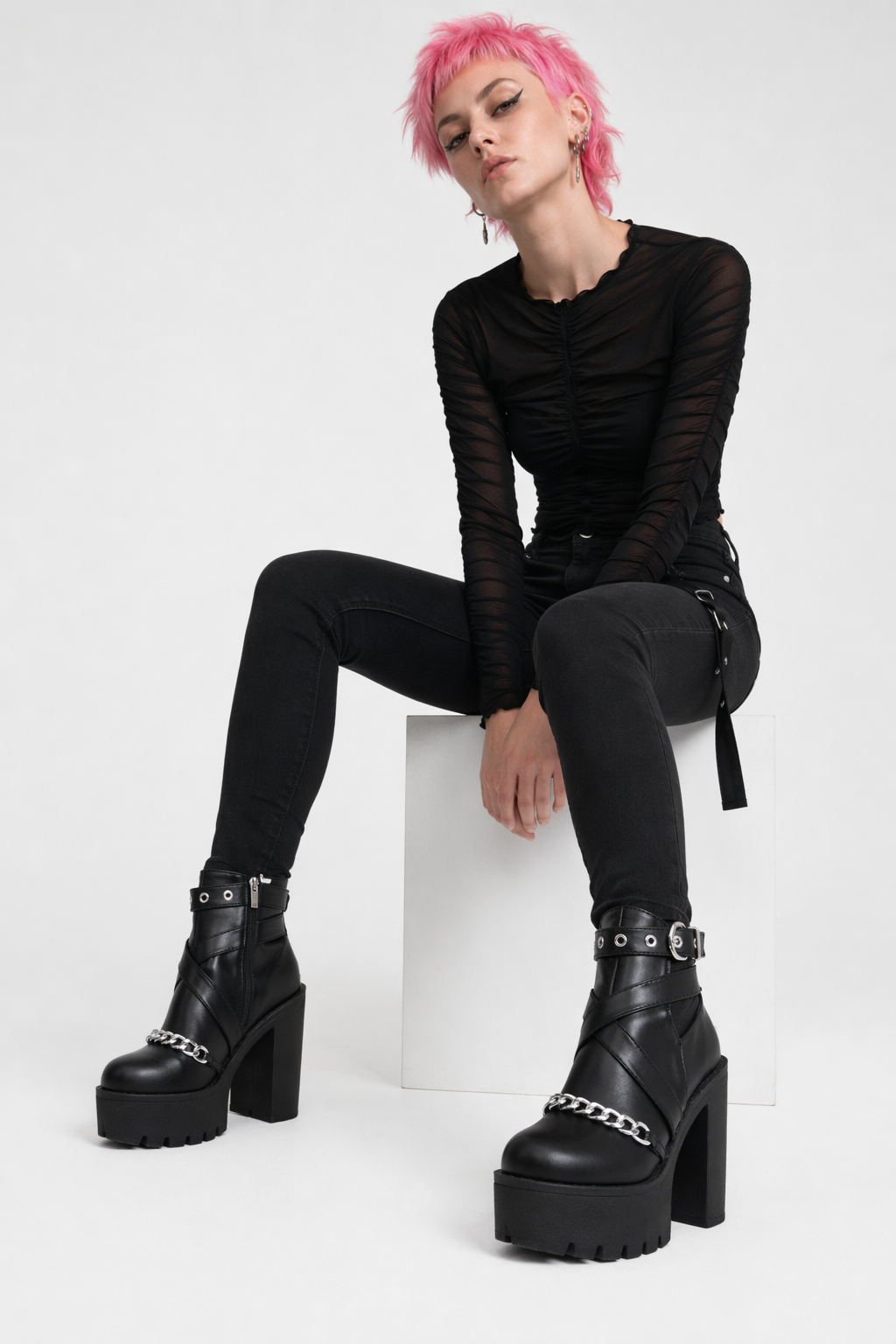 Gothic Ankle Chain Platform Boots. black shoes