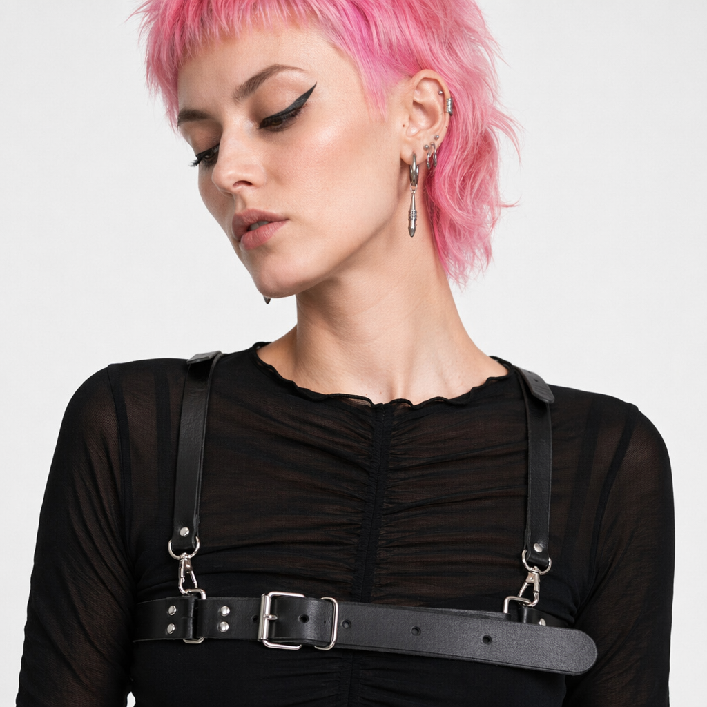 Black Faux Leather Harness Default