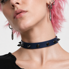 Hellboy's Spiky Black Leather Choker navy