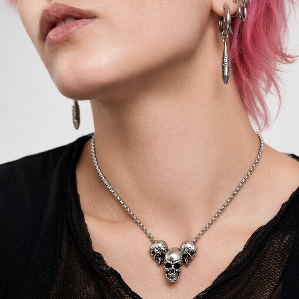 Skull Pendant Necklace Silver