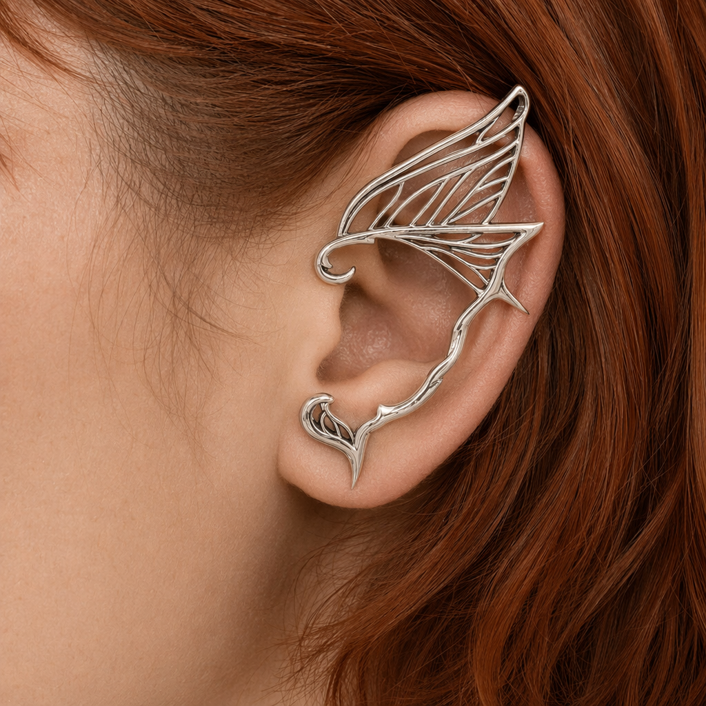 Elf Earrings in Dark Theme Style 9 Silver
