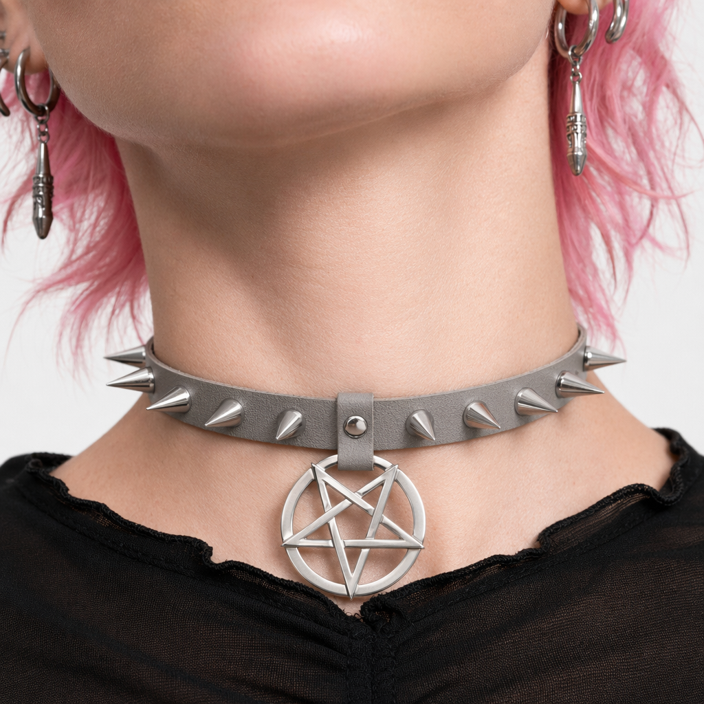Alt Gothic Spike Choker - Darkest Depths silver color