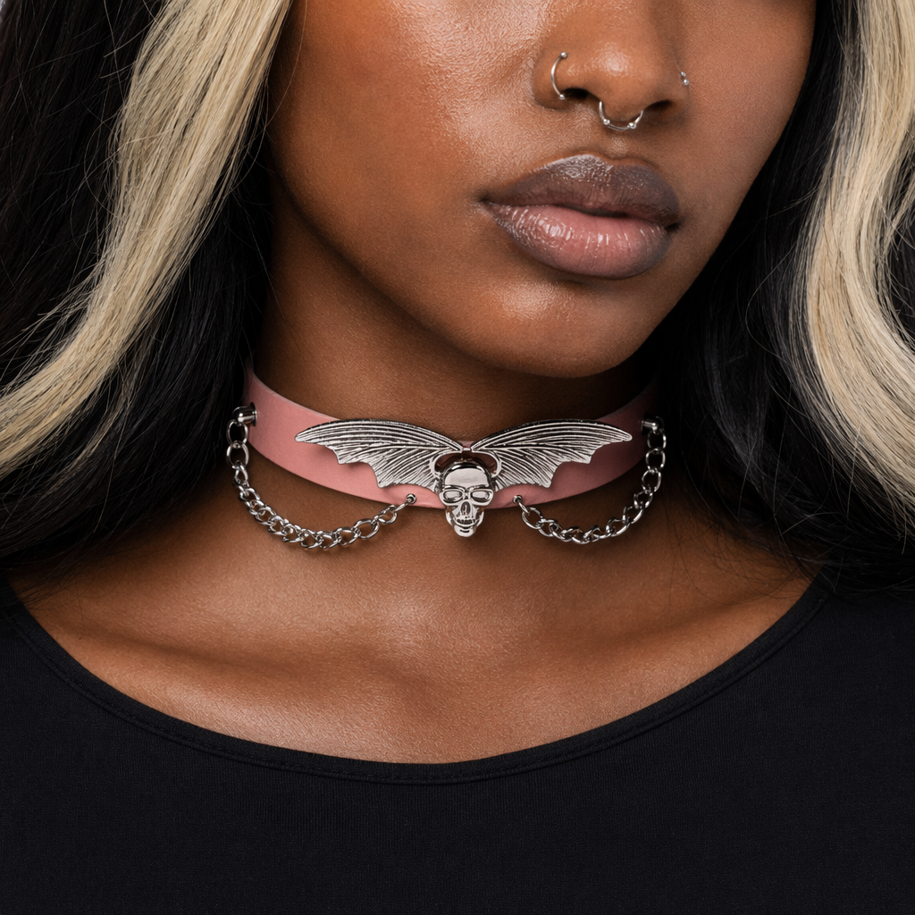"Skull Bat Choker: Multi-Colored Option" Rose