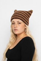 Devilish Striped Harajuku Cat Beanie Brown striped