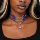 Leather Chain Choker purple