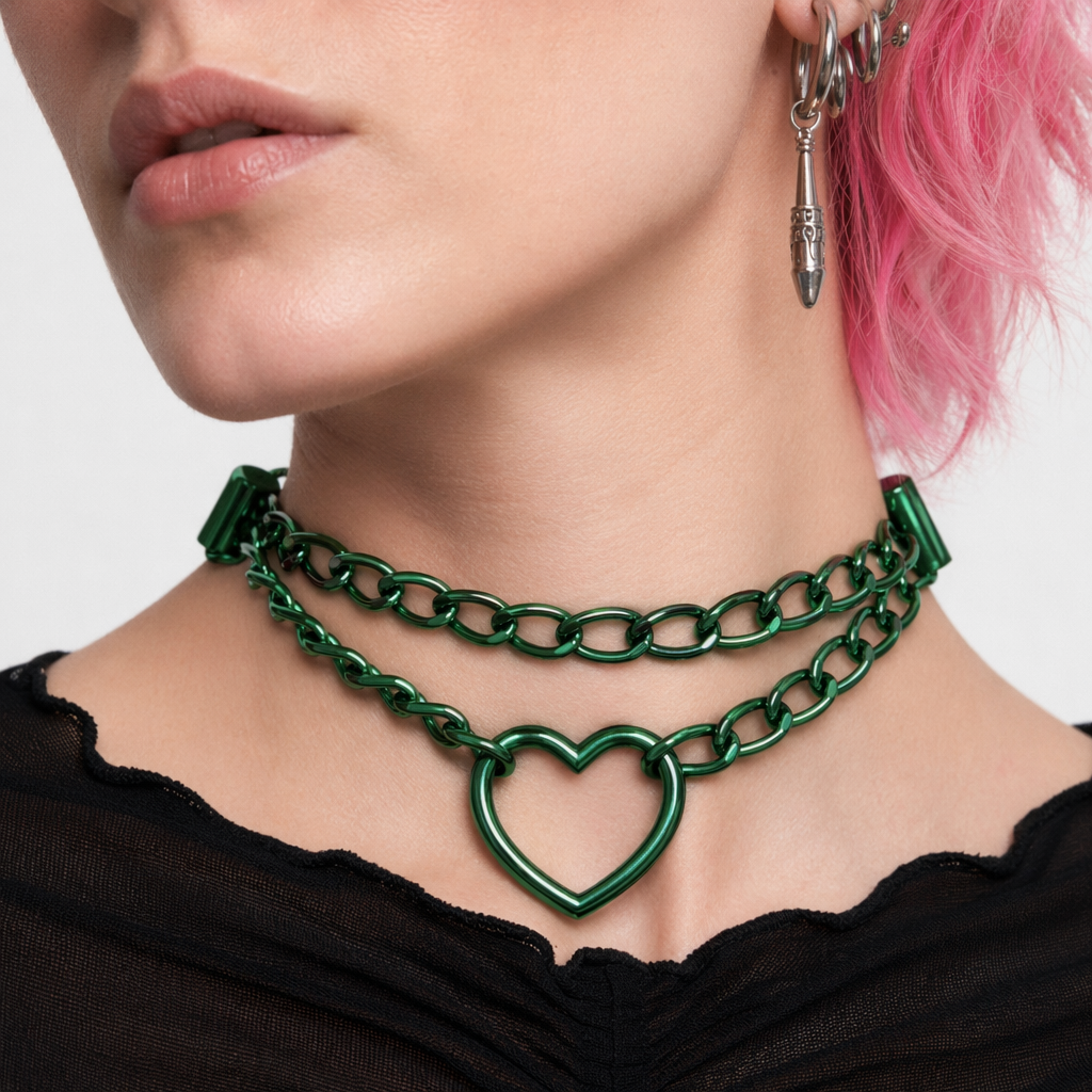 Black Goth Heart Choker - 16 Colors Green