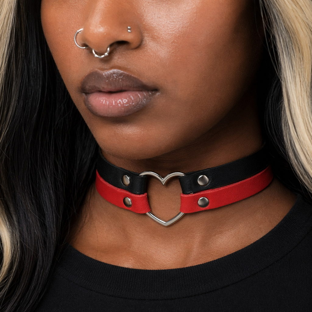 5 Variations of Goth Choker Red black heart