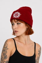 Black/Red Flame Pentagram Beanie Red