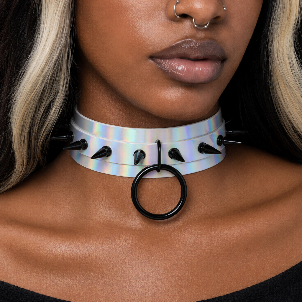 Holo Black Spike Choker (4 shades)' White