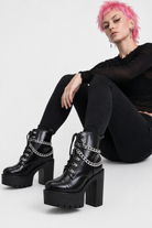 "Black Gothic Chain Ankle Boots" black shoes