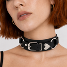 "Heart Buckle Choker: Black/Blue PU" black