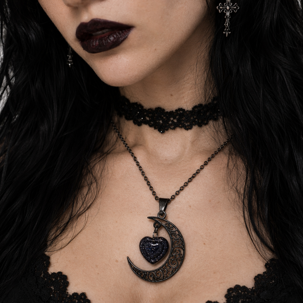Black Heart Moon Necklace Default Title