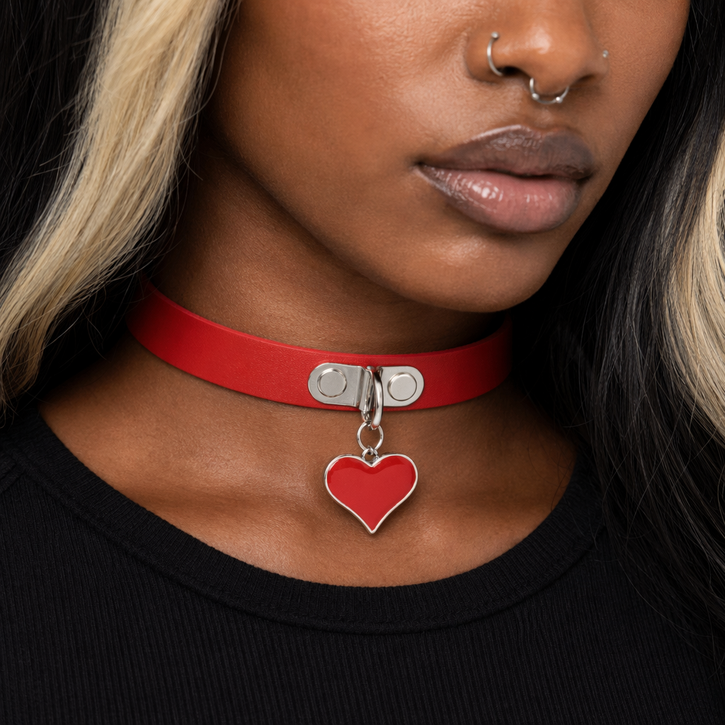 5 Variations of Goth Choker Red hanging heart