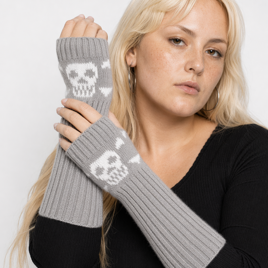 Black Skull Arm Warmers light gray