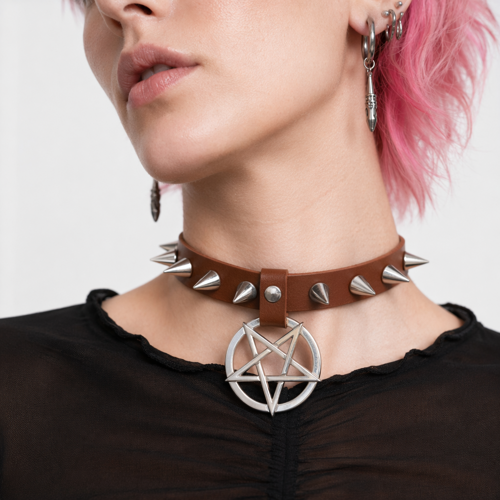 Alt Gothic Spike Choker - Darkest Depths brown