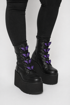 Black Bat Shoe Lace Pair Purple small bats