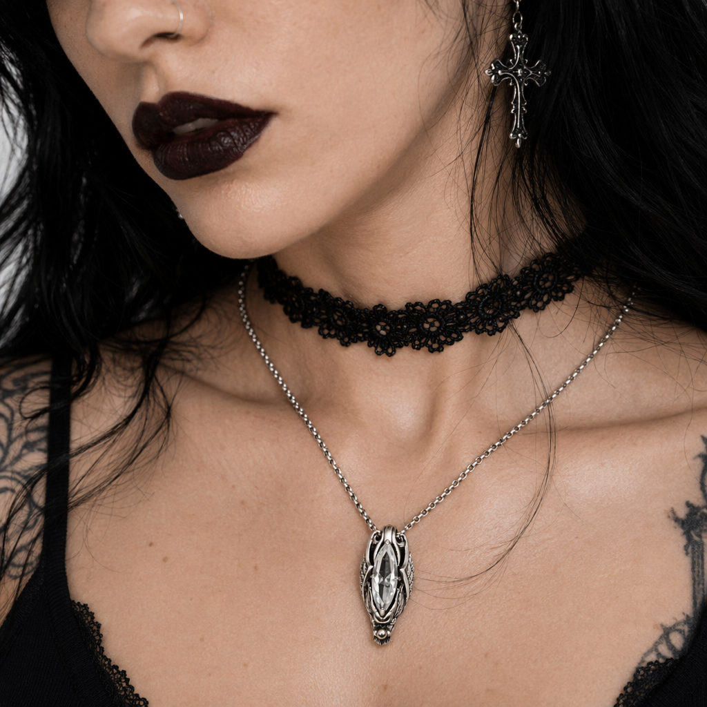 Savage Crystal Bat Necklace White stone