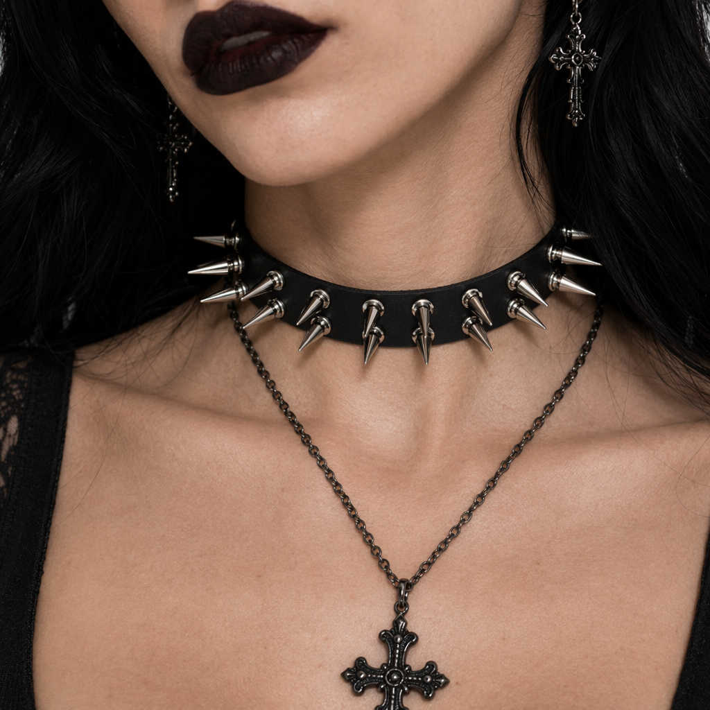 "Double Row Gothic Rivet Choker" Default